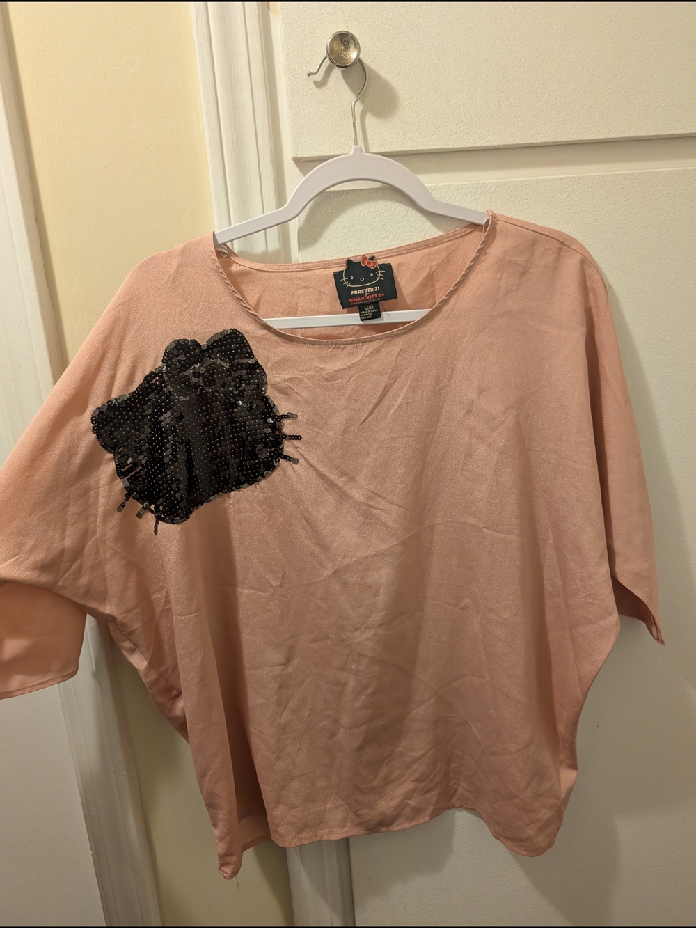 Hello Kitty Pink Short Sleeve Tee with Black Sequin Accent